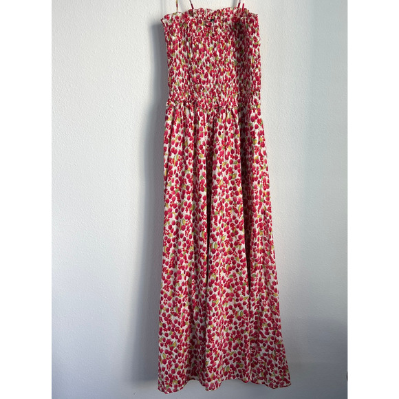 J Crew Smocked Maxi Dress In Raspberry Print Small Red - Picture 1 of 13